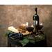 Still life of wine bottle wine glasses cheese and purple grapes on top of barrel Poster Print by Panoramic Images (36 x 30)