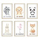 Awkward Styles Bunny Fox Flamingo Lion Poster Set of 6 Be Clever Prints Motivational Wall Art Girls Boys Room Decor for Kids Baby Animals Wall Art No Frame