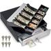 Mini Cash Register Drawer 13 for Point of Sale (POS) System Fully Removable 2 Tier Cash Tray White Stainless Steel Front 4 Bill/5 Coin 24V RJ11/RJ12 Key-Lock Double Media Slot Small Money Drawer