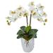 Nearly Natural Double Phalaenopsis Orchid Silk Arrangement in White Vase