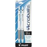 Pilot Acroball .7mm Retractable Pens - Fine Pen Point - 0.7 mm Pen Point Size - Refillable - Retractable - Black Advanced Ink Ink - White Barrel - 2 / Pack | Bundle of 10 Packs
