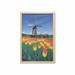 Landscape Wall Art with Frame Tulip Blooms with Classic Dutch Windmill Netherlands Countryside Spring Picture Printed Fabric Poster for Bathroom Living Room 23 x 35 Yellow Blue by Ambesonne