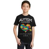 Autism Awareness Support Heart Puzzle Youth T-shirt Youth L Black (Multicolor)