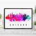 Pera Print Chicago Skyline Illinois Poster Chicago Cityscape Painting Unframed Poster Chicago Illinois Poster Illinois Home Office Wall Decor - 16x24 Inches