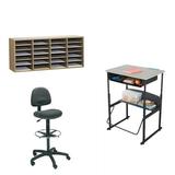 3 Piece Set Student Desk with Book Box and File Organizer and Chair