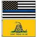 2 PACK Wholesale Lot 3x5 Police Thin Blue line Flag + 3x5 Gadsden Flag Flags USA