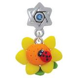 Fimo Clay Sunflower with Ladybug - Star of David with Blue Crystal Charm Bead