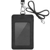 PU Leather ID Badge Holder Life-Mate ID Badge Holder with 1 Clear ID Window 1 Credit Card Slot and PU Leather Lanyard for Badge Credit Cards College ID Cards in Black