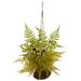 Nearly Natural 21in. Fern Artificial Plant in Metal Hanging Basket Green