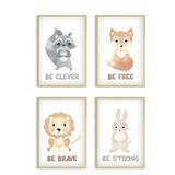 Awkward Styles Baby Girl Bedroom Decor Animals Lovers Gifts Kids Room Poster Set of 4 Be Brave Lion Prints Boys Room Wall Art Bunny Illustration Poster No Frame