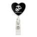 Marine Mom USMC White Logo on Black Officially Licensed Heart Lanyard Retractable Reel Badge ID Card Holder