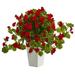Nearly Natural 27 Geranium Artificial Plant in White Tower Planter Red