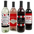 Big Dot of Happiness Las Vegas - Casino Decorations for Women and Men - Wine Bottle Label Stickers - Set of 4