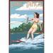 Lake Tahoe Water Skier and Lake (16x24 Giclee Gallery Art Print Vivid Textured Wall Decor)