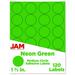 JAM Paper & Envelope Circle Label Sticker Seals 1 2/3 in Diameter Neon Green 120/Pack