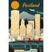 Portland Oregon Retro Skyline (12x18 Wall Art Poster Room Decor)