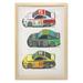 Race Car Wall Art with Frame Composition of 3 Cool Sports Vehicles with Numbers and Racing Motifs on Them Printed Fabric Poster for Bathroom Living Room 23 x 35 Multicolor by Ambesonne
