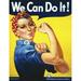 Rosie The Riveter vintage war poster from World War Two. Rosie flexes her bicep and declares We Can Do It! Poster Print (12 x 16)