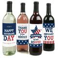 Big Dot of Happiness Happy Veterans Day - Patriotic Decorations for Women and Men - Wine Bottle Label Stickers - Set of 4