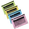 B5 Size Double Zipper 2 Pocket Pencil Bag Transparent Mesh File Pouch Case Zip Binder Pencil Bags Pencil Cases with Rivet Enforced Hole 3 Ring (Pink)