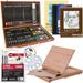 U.S. Art Supply 103-Piece Deluxe Art Creativity Set in Wooden Case with Wood Desk Easel - Artist Painting Pad 2 Sketch Pads 24 Watercolor Paint Colors 17 Brushes 24 Colored Pencils Drawing Kit