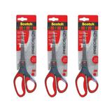 Scotch Precision Scissor 8 in Smooth Cuts Fabric Paper 1448 Gray Red 3-Pack