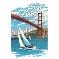 San Francisco California Golden Gate Bridge and Sail Boat (36x54 Giclee Gallery Art Print Vivid Textured Wall Decor)