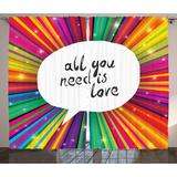 Colorful Decor Curtains 2 Panels Set All You Need is Love Inspirational Quote Speech Bubble Hippie Retro Poster Print Window Drapes for Living Room Bedroom 108W X 84L Inches White by Ambesonne