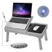 iMountek Foldable Laptop Table Tray Desk Height Adjustable Stand Bed Cooling Fan Light Grey