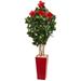 Nearly Natural 5.5 Hibiscus Artificial Tree in Red Tower Planter Green