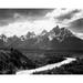 View from river valley towards snow covered mountains river in foreground Grand Teton National Par Poster Print by Ansel Adams (8 x 10)