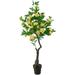 Northlight 63 Artificial Yellow and Green Peony Flower Potted Tree