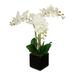 House of Silk Flowers Artificial White Triple Stem Orchid in Cube Vase (Black)