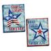 Gango Home Decor Modern Distressed Patriotic America Decor |Red White & Blue God Bless America & Stars & Stripes by Paul Brent (Ready to Hang); Two 12x16in Hand-Stretched Canvases