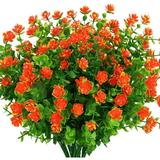 GRNSHTS 6 Pcs Artificial Flowers Bouquet Fake Green Plants for Home Party Wedding Porch Window Decor Indoor Living Room Bedroom Decor(Orange Red)
