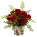 Nearly Natural Rose & Maiden Hair Artificial Arrangement with Planter Red