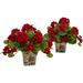 Nearly Natural 11 Geranium Flowering Artificial Plant with Floral Planter Set of 2 Red