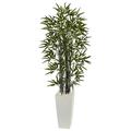 Nearly Natural 5.5 Plastic/Polyester Black Bamboo Artificial Plant in Planter Green