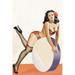 Beautiful Girl in High Heels & two piece suit leans over a drum Poster Print by Peter Driben (18 x 24)