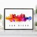 Pera Print San Diego Skyline California Poster San Diego Cityscape Painting Unframed Poster San Diego California Poster California Home Office Wall Decor - 11x14 Inches