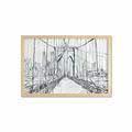 NYC Scene Wall Art with Frame Creative Sketchy Art of Monotone Bridge Silhouette Scribbled by Hand Printed Fabric Poster for Bathroom Living Room 35 x 23 Charcoal Grey White by Ambesonne