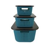 3pc Set Storage Containers with Lids - Teal/Brown