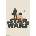 Star Wars: The Mandalorian - Mando and Sleeping The Child Illustration Wall Poster 22.375 x 34