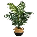 Nearly Natural 4 Kentia Palm Artificial Tree in Woven Planter