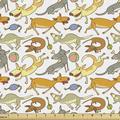Dog Fabric by the Yard Cartoon Style Interpretation of Doggies Playing and Messing Around with Toys Print Upholstery Fabric for Dining Chairs Home Decor Accents 10 Yards Multicolor by Ambesonne