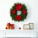 Nearly Natural 24in. Cedar and Poinsettia Holiday Artificial Wreath Green