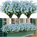 GRNSHTS 12 Bundles Outdoor Artificial Fake Flowers UV Resistant Shrubs Plants Faux Plastic Greenery Daffodils for Indoor Outside Hanging Plants Garden Porch Window Box Home Decor (Blue)