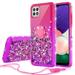 Liquid Quicksand Glitter Cute Phone Case for Celero 5G / Samsung Galaxy A22 5G Case Ring Kickstand for Girls Women Clear Bling Diamond Phone Case Cover- Hot Pink/Purple