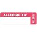 Tabbies 40562 Medical Labels for Allergy Warnings 1 x 3 White 175/Roll