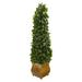 Nearly Natural 38 in. Sweet Bay Cone Topiary Artificial Tree in Decorative Metal Planter